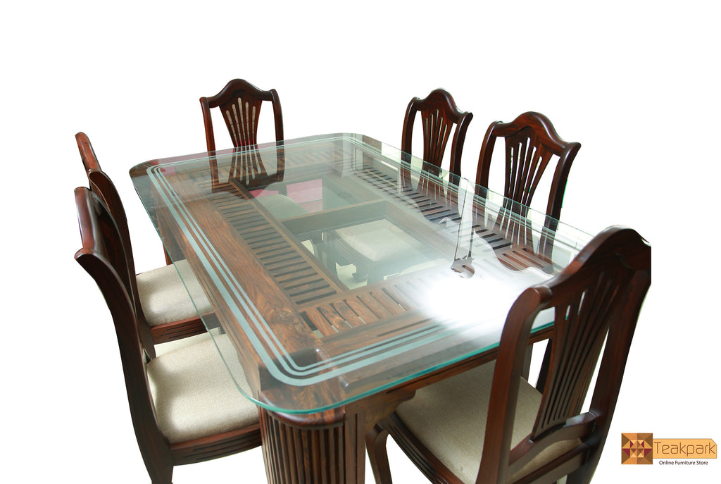 Thames Solid Rosewood Dining Set Glass Top Table with Chairs