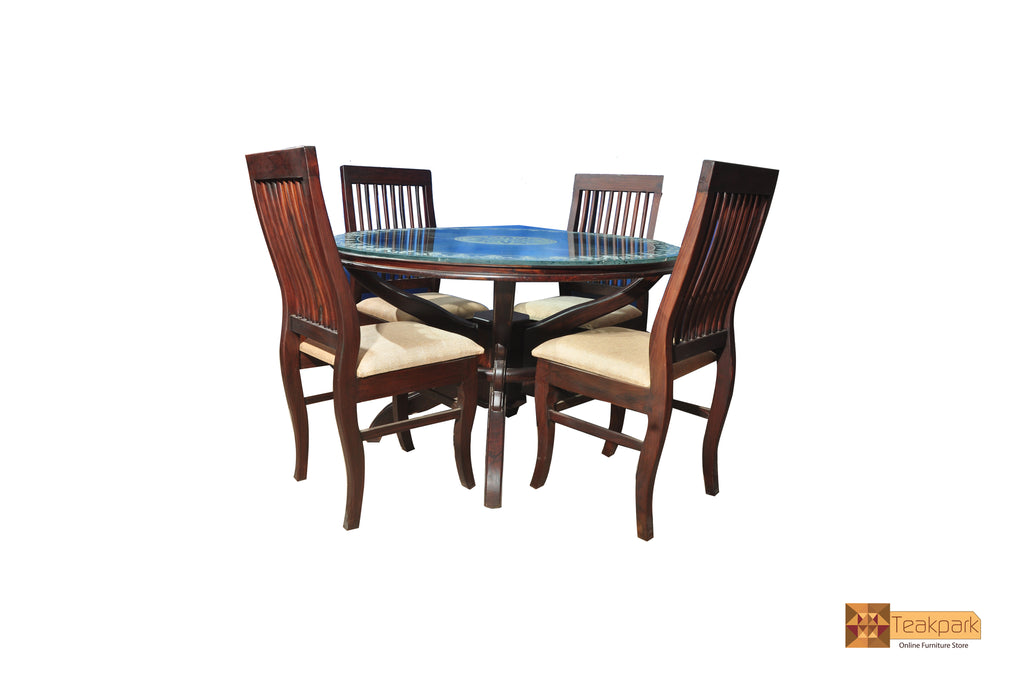 Round glass top dining online table set 4 chairs