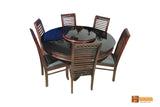 Amazon Solid Round Rosewood Dining Set - Glass Table Top with 6 Chairs